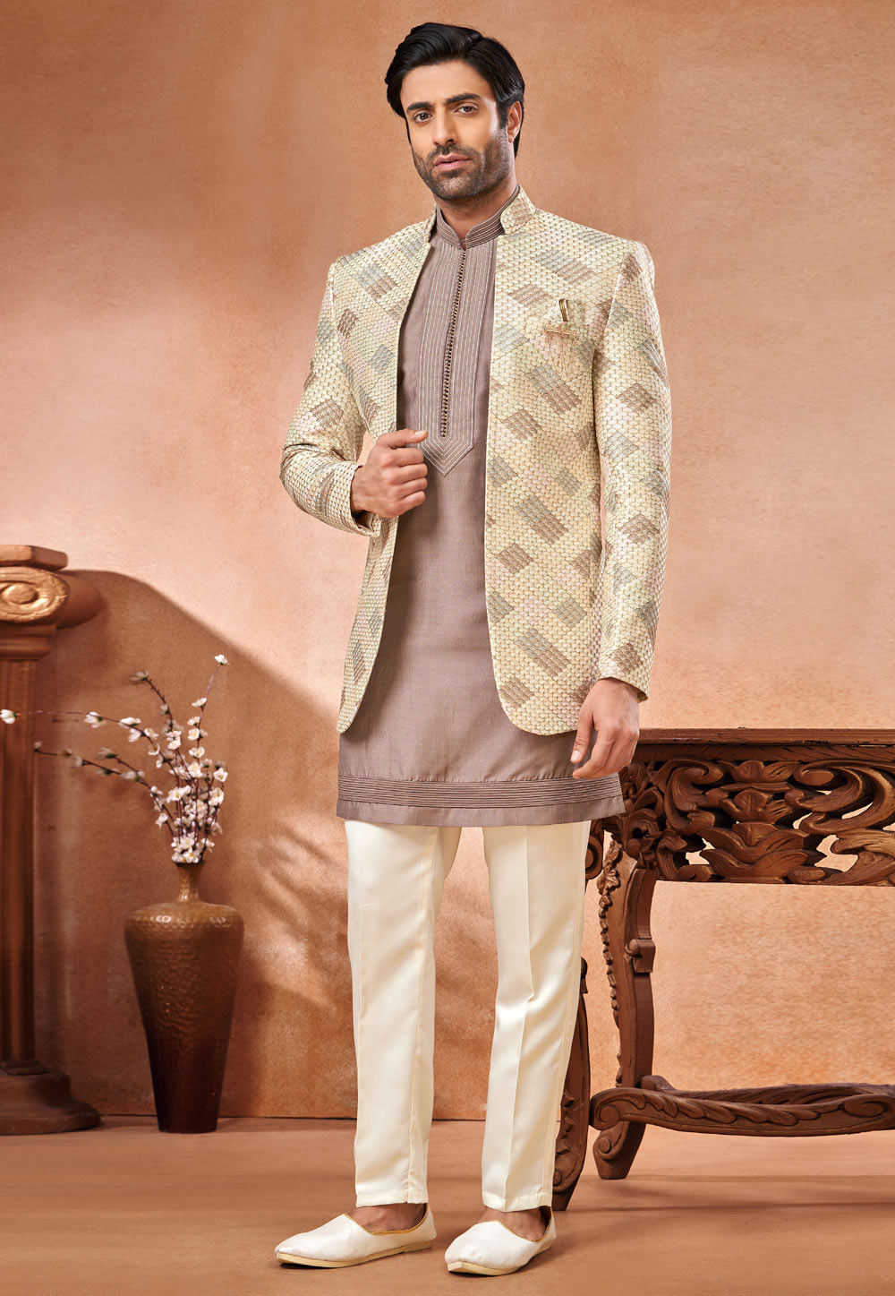 Brown Art Silk Indo Western Suit 280271