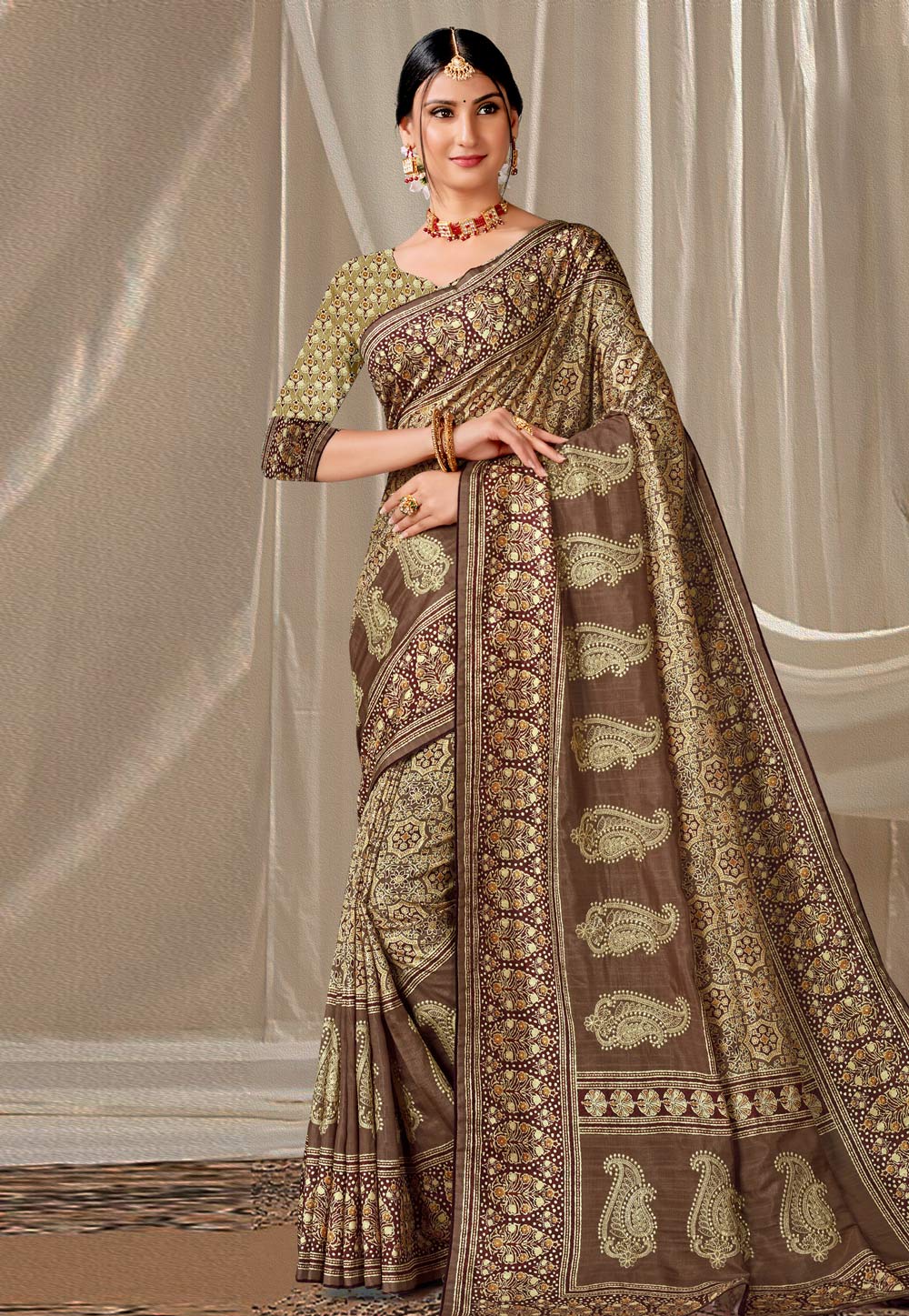 Brown Art Silk Saree With Blouse 279560