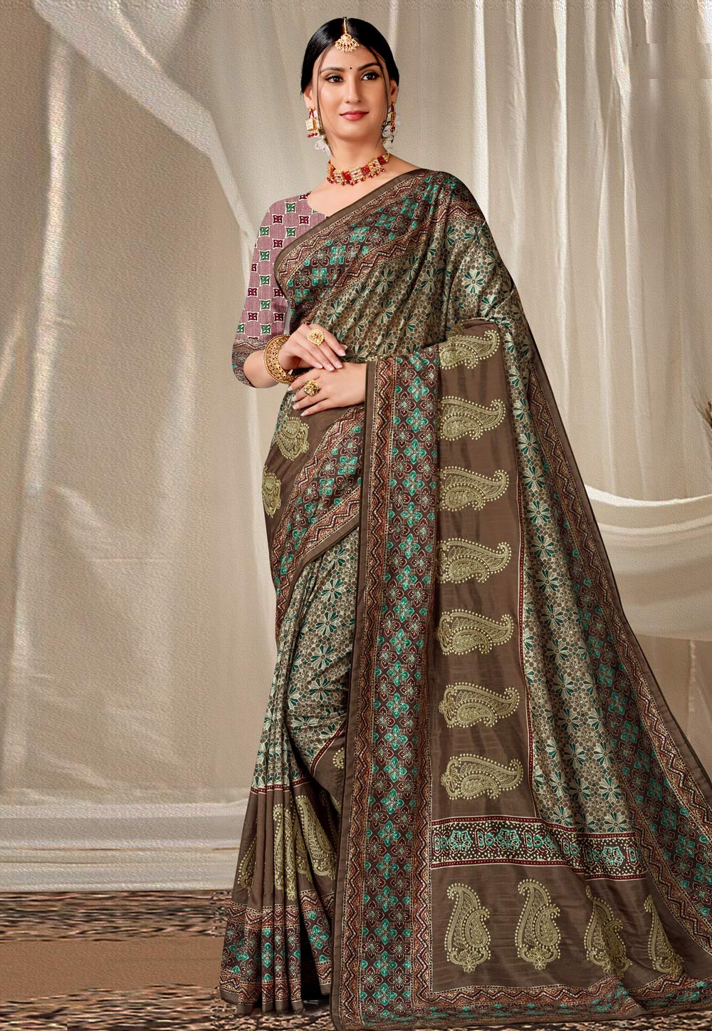Brown Art Silk Saree With Blouse 279563