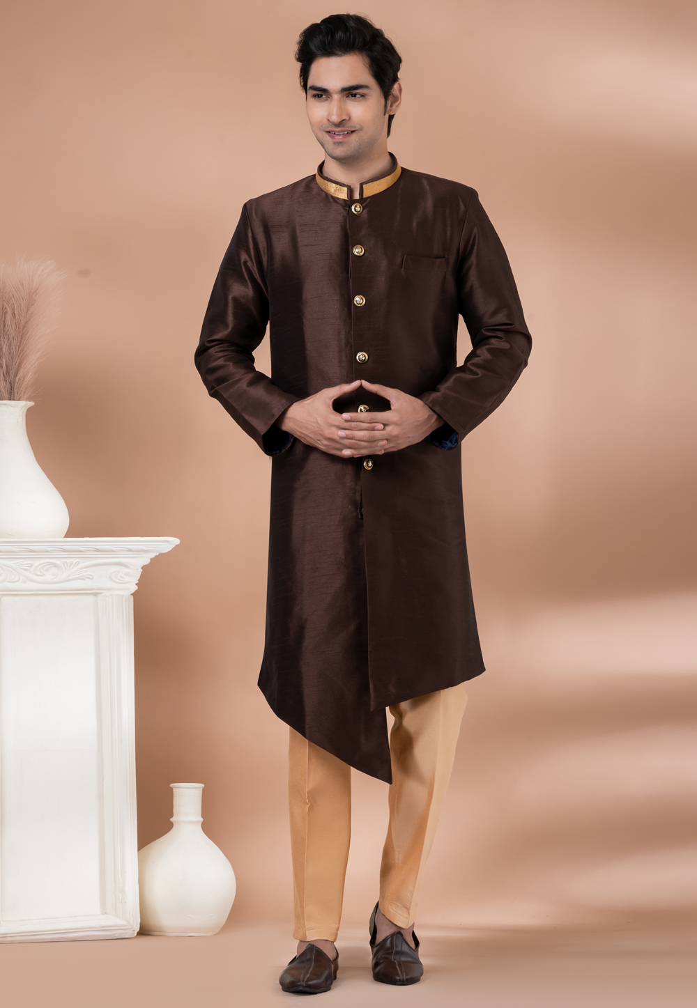 Brown Banarasi Indo Western Suit 283146