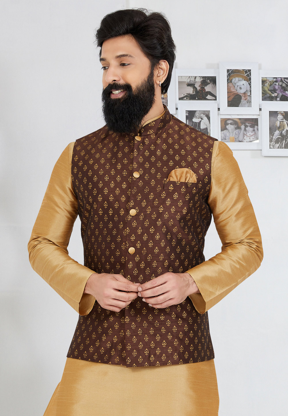 Brown Banarasi Nehru Jacket 286742