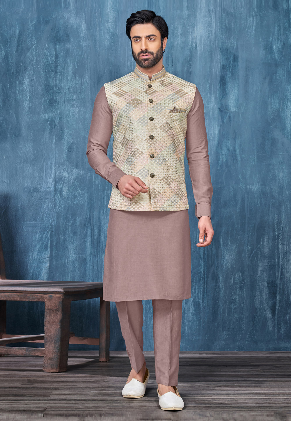 Brown Banarasi Silk Kurta Pajama With Jacket 278251