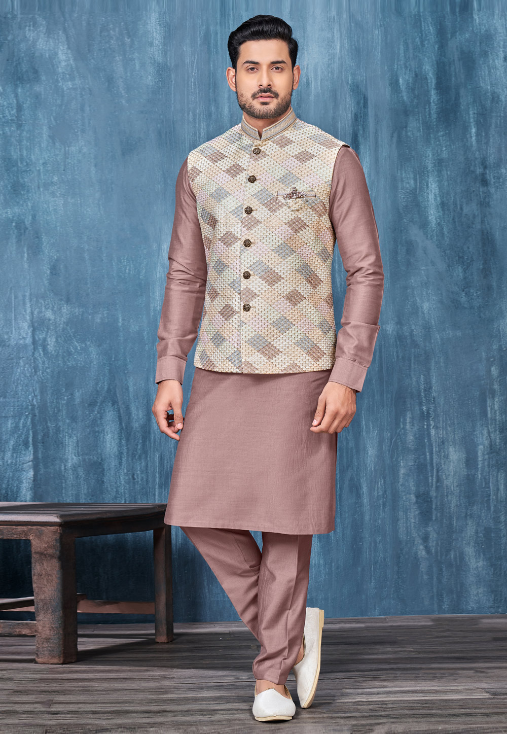 Brown Banarasi Silk Kurta Pajama With Jacket 278252
