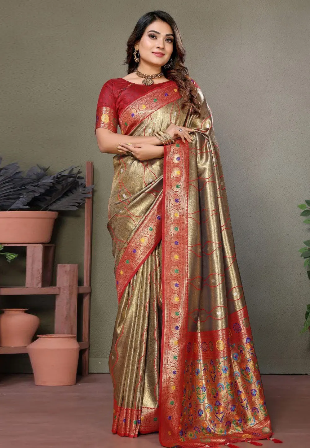 Brown Banarasi Silk Saree With Blouse 302641