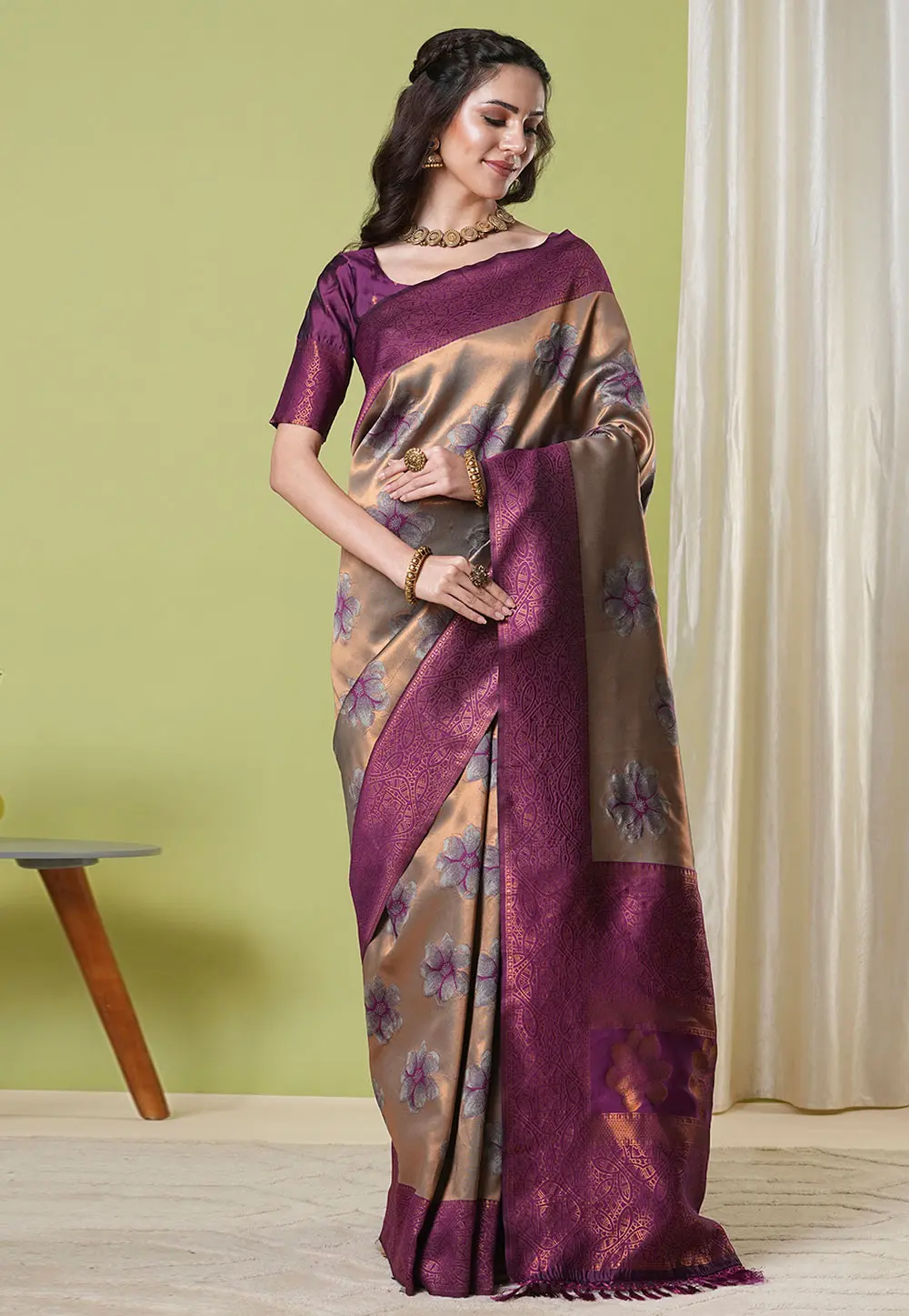 Brown Banarasi Silk Saree With Blouse 302824