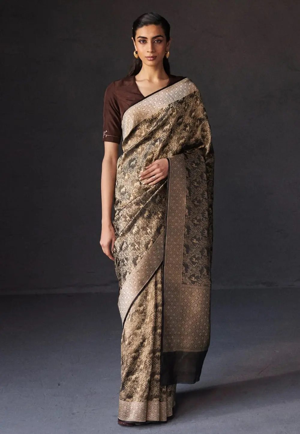 Brown Banarasi Silk Saree With Blouse 298178