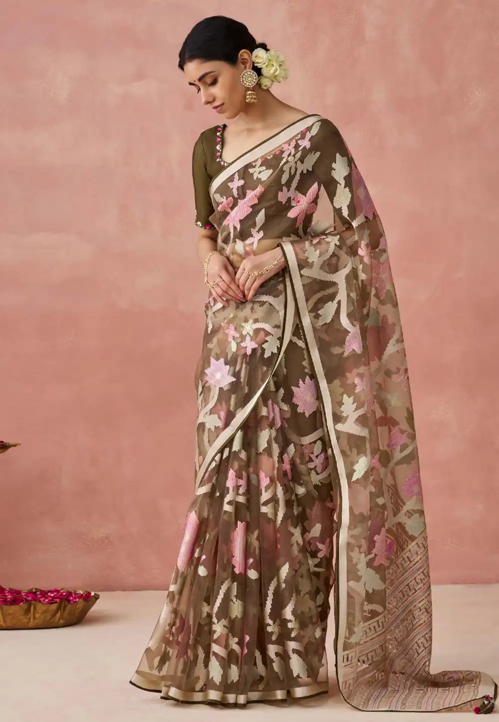 Brown Brasso Saree With Blouse 292004