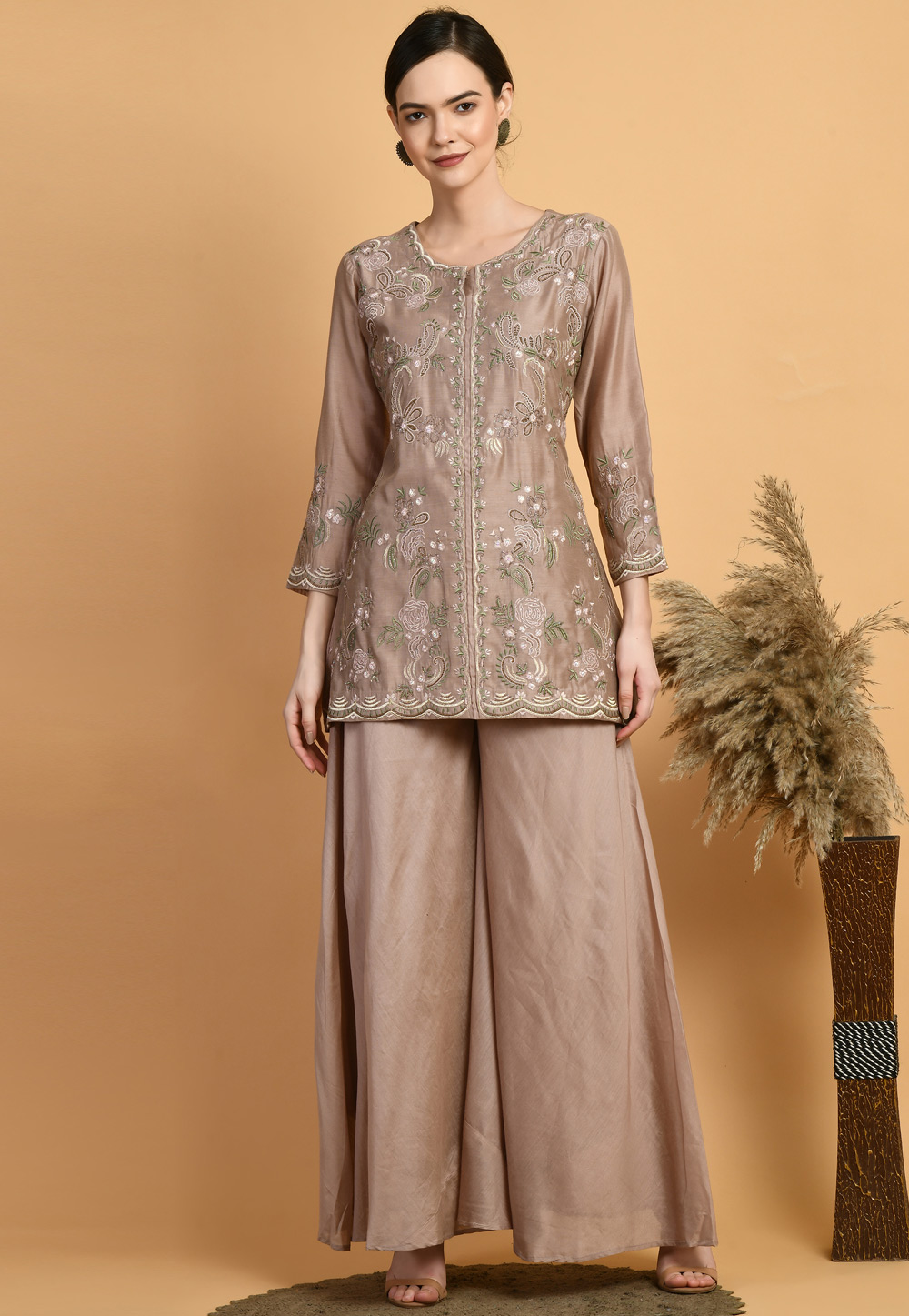 Brown Chanderi Kurta Set With Palazzo 305456