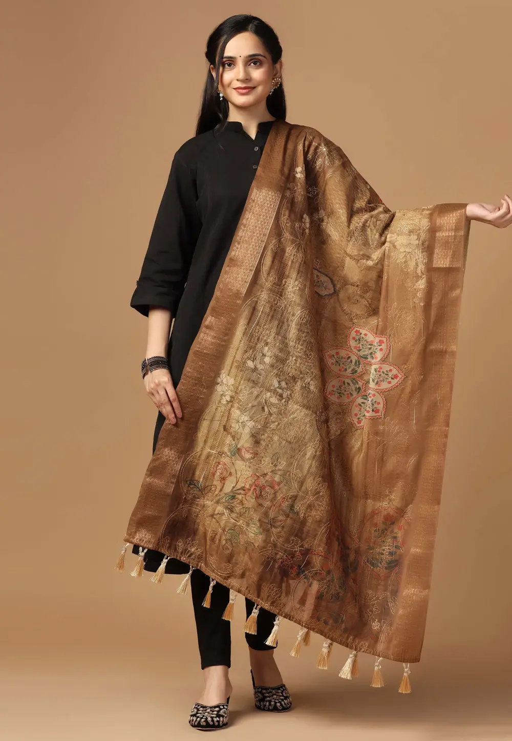 Brown Chanderi Silk Dupatta 295820