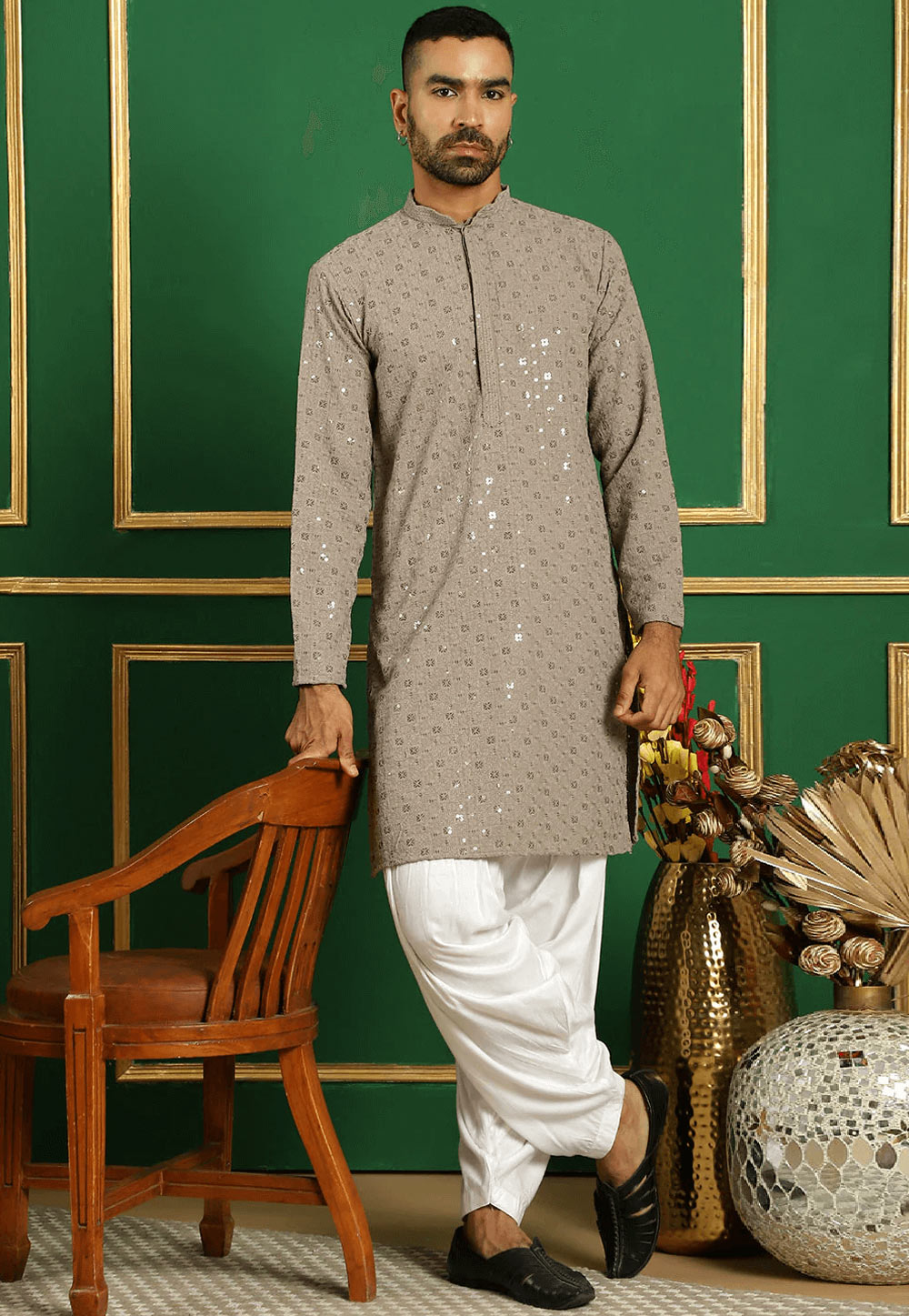 Brown Cotton Dhoti Kurta 287633