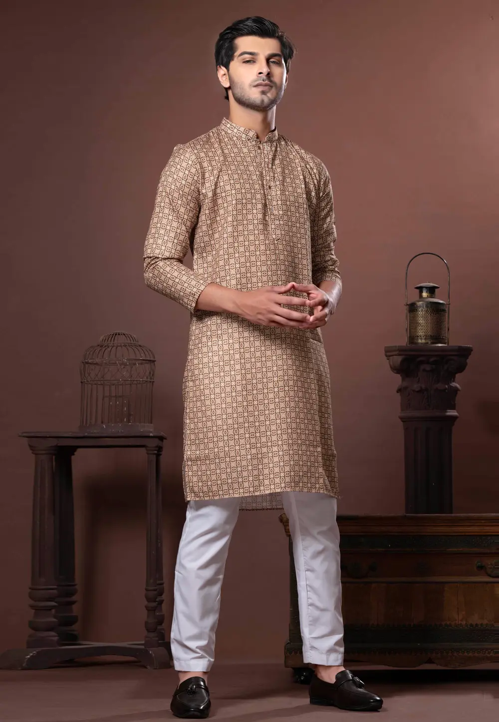 Brown Cotton Kurta Pajama 302104