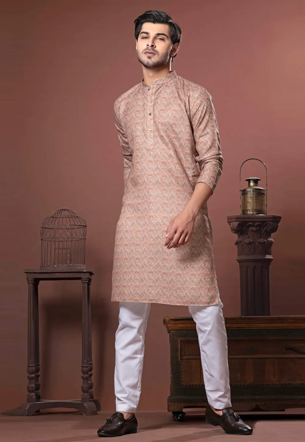 Brown Cotton Kurta Pajama 302110