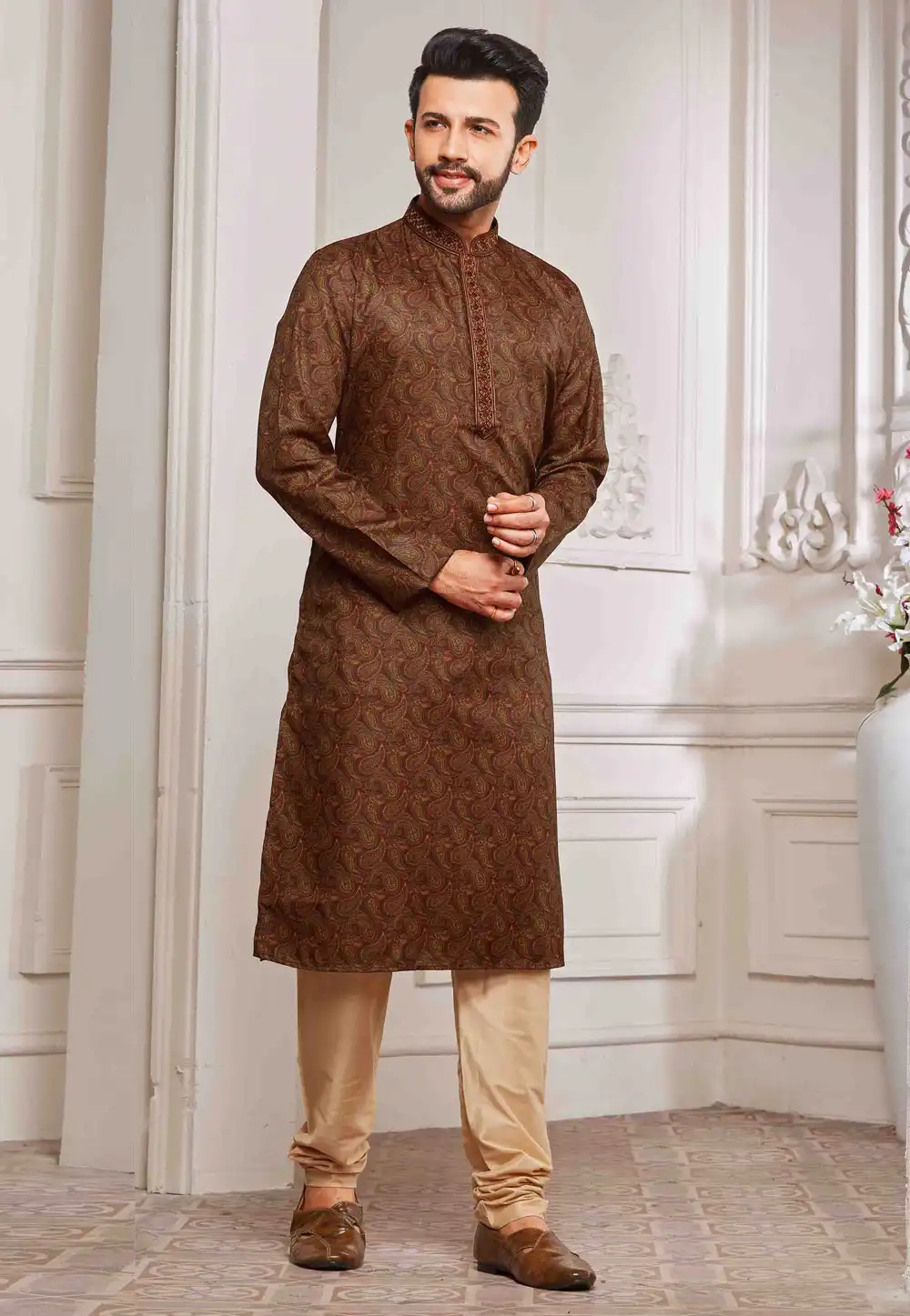 Brown Cotton Kurta Pajama 288851