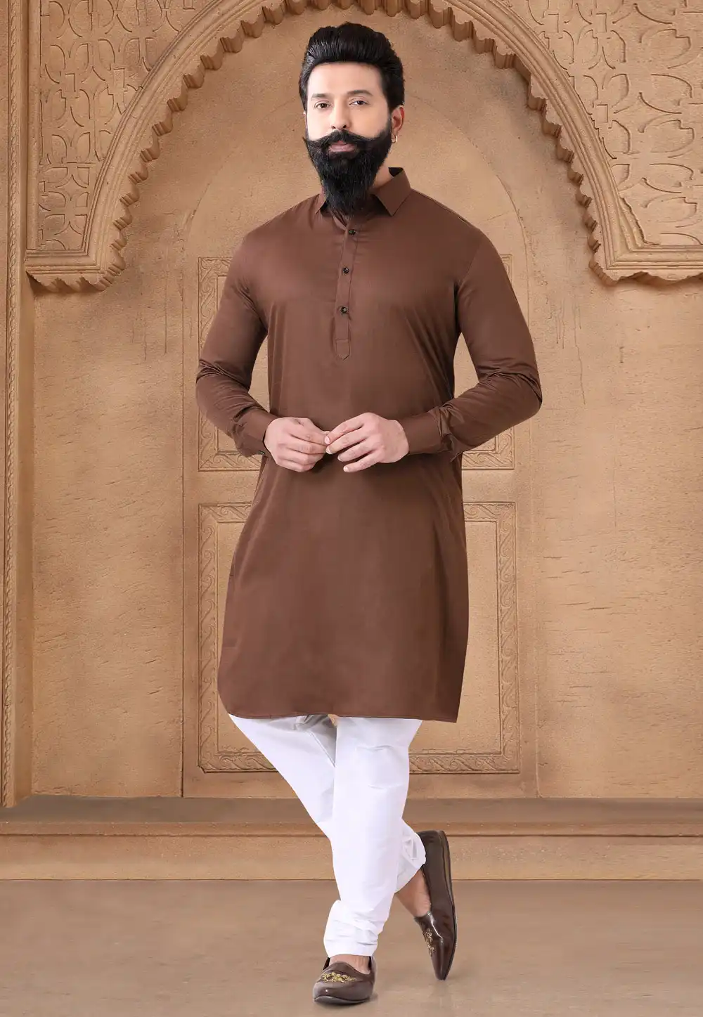 Brown Cotton Kurta Pajama 287932