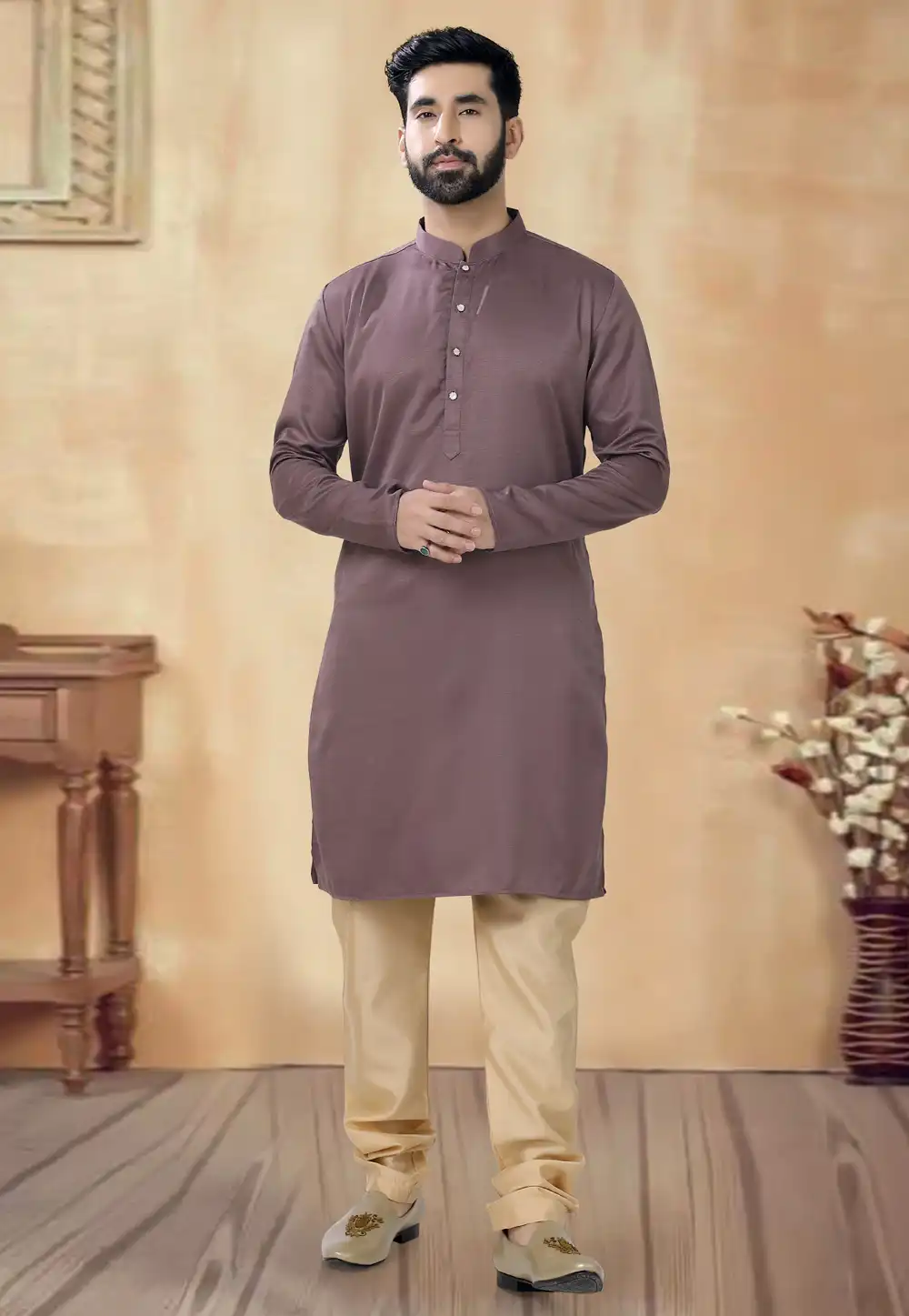 Brown Cotton Kurta Pajama 292374