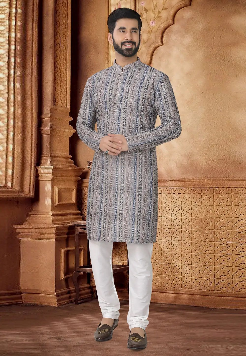 Brown Cotton Kurta Pajama 296930