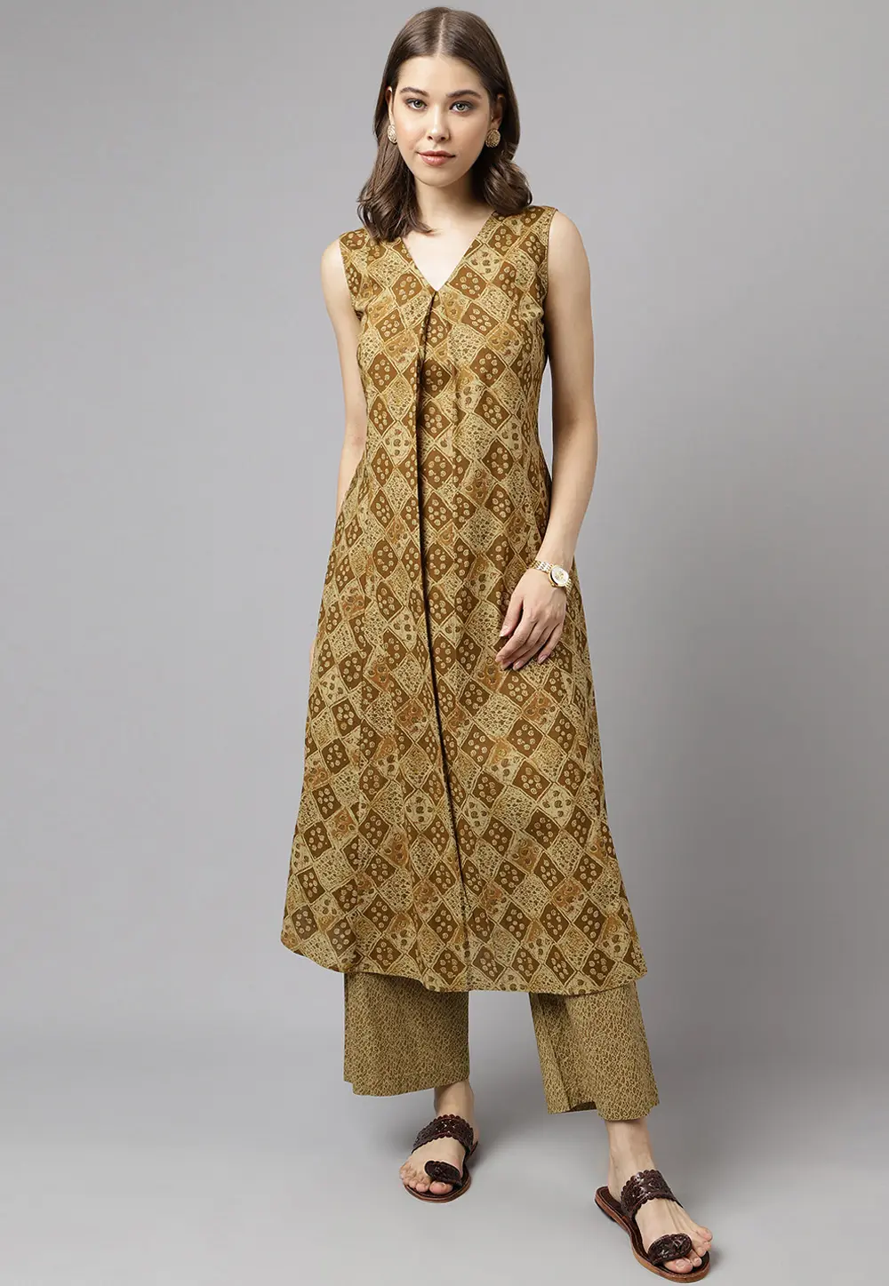 Brown Cotton Kurta Set With Palazzo 301648