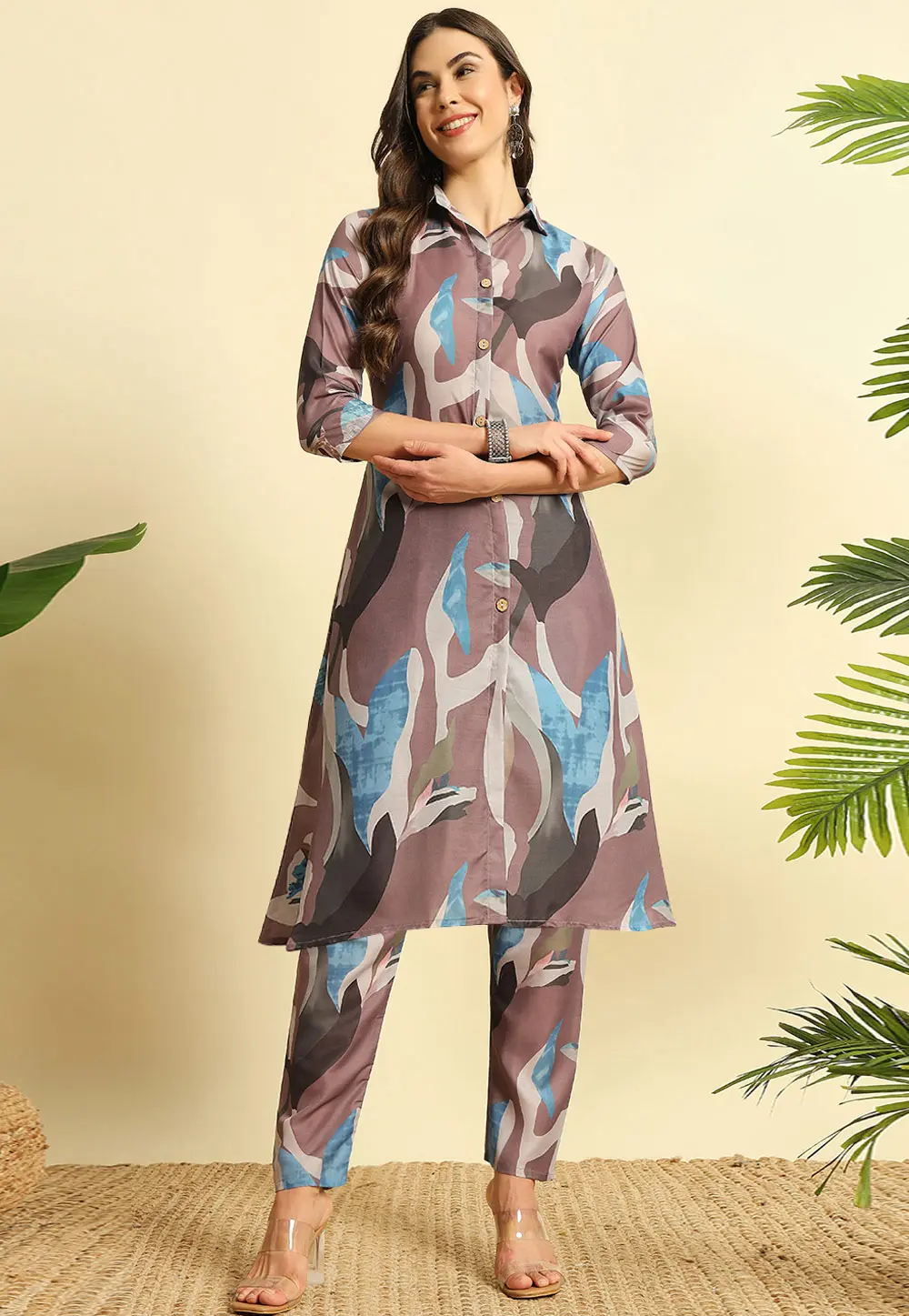 Brown Cotton Kurta Set With Pent 301384