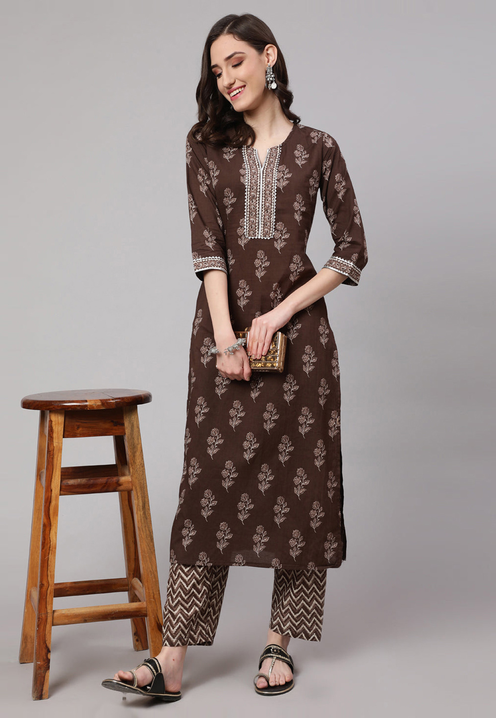 Brown Cotton Kurta Set With Pent 282128