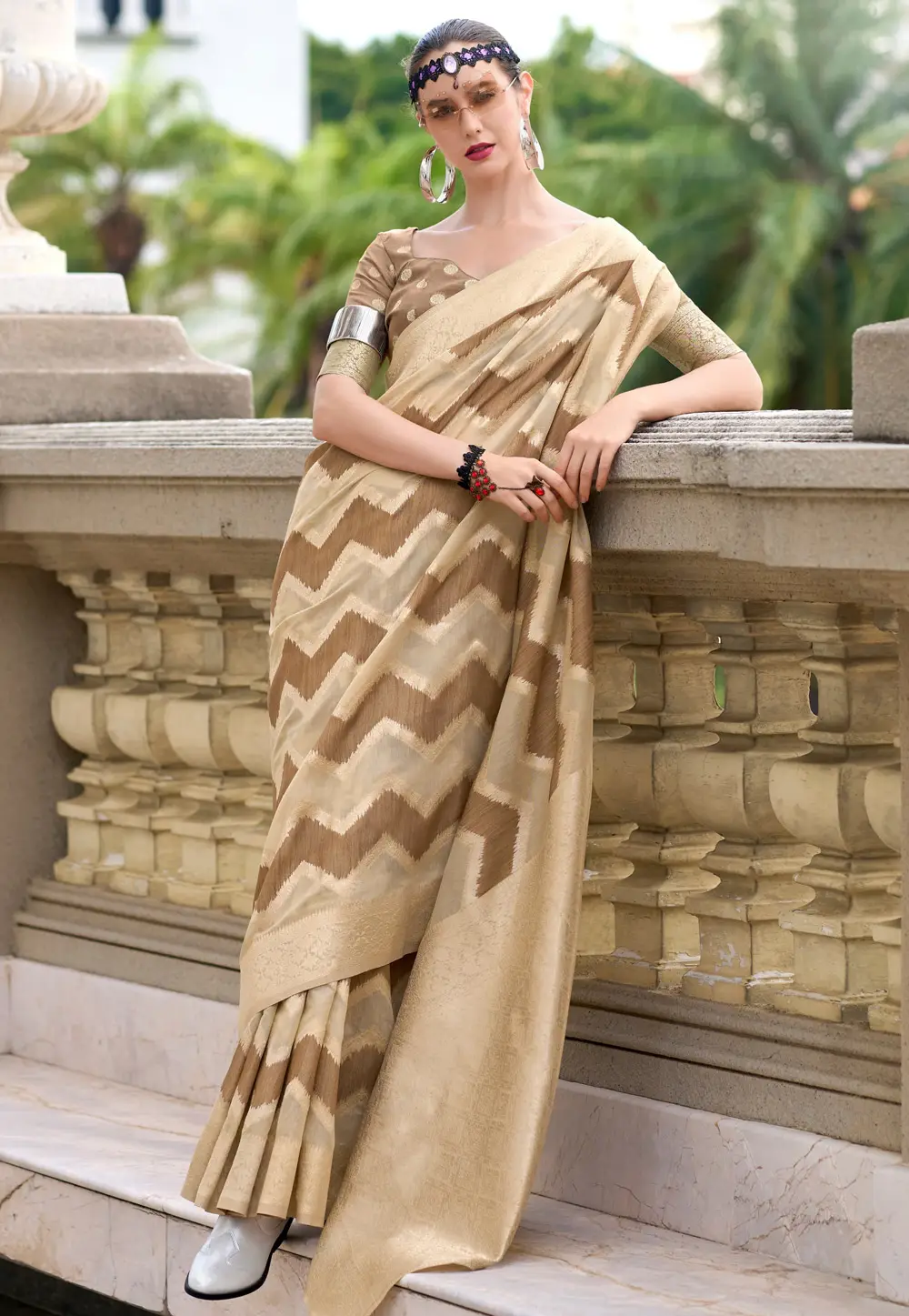 Brown Cotton Linen Saree With Blouse 297219