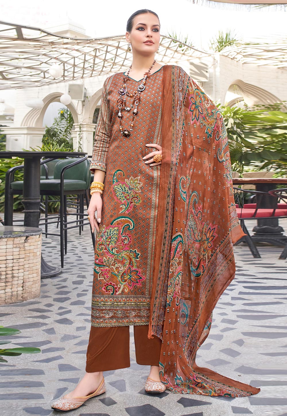 Brown Cotton Pakistani Suit 285652