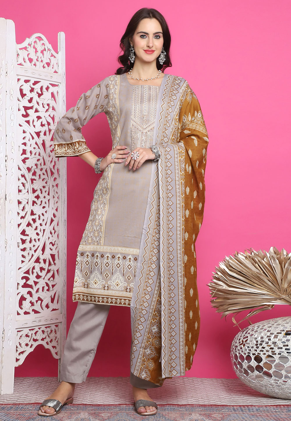 Brown Cotton Pakistani Suit 310122