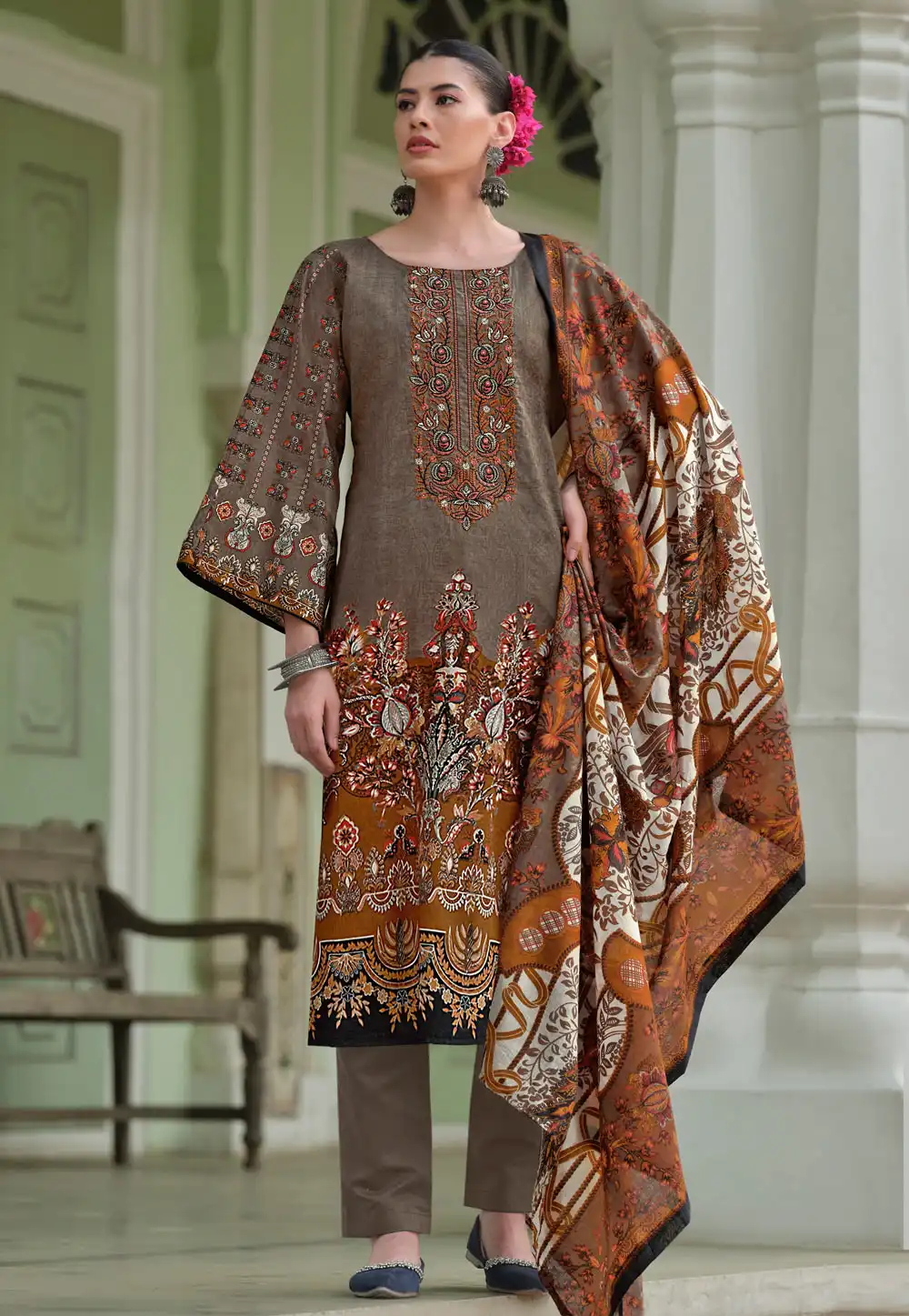 Brown Cotton Pakistani Suit 290746