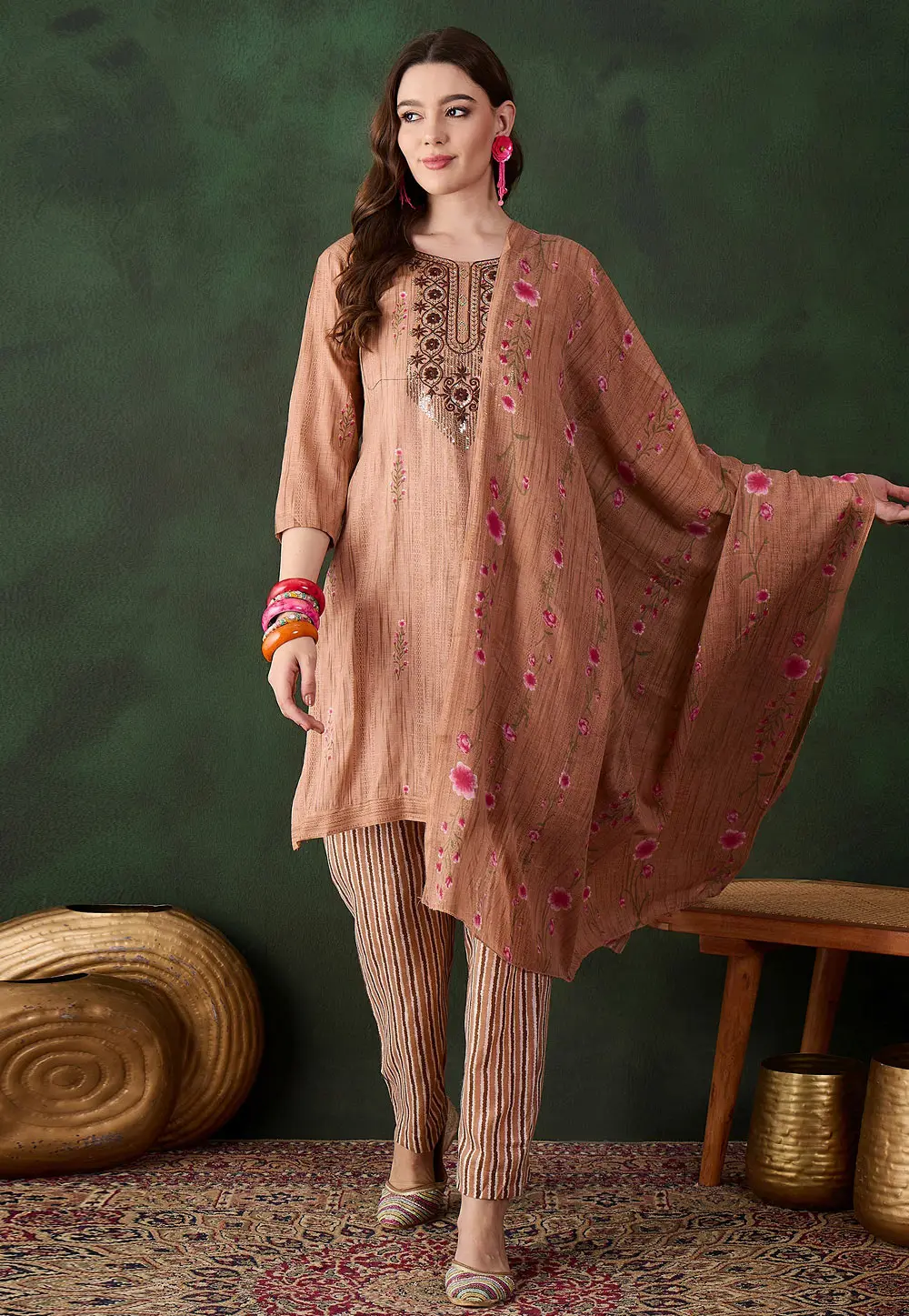 Brown Cotton Pakistani Suit 301595