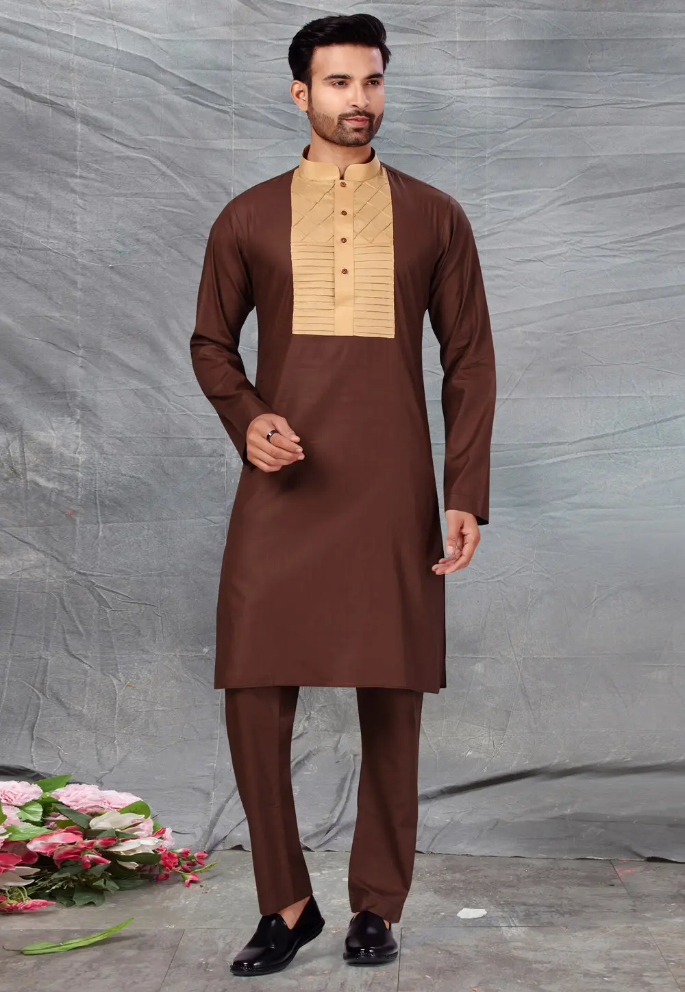 Brown Cotton Pathani Suit 300211