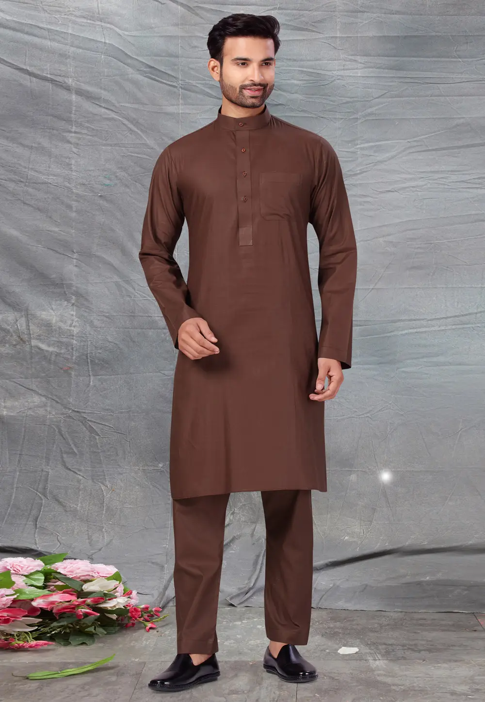 Brown Cotton Pathani Suit 300242