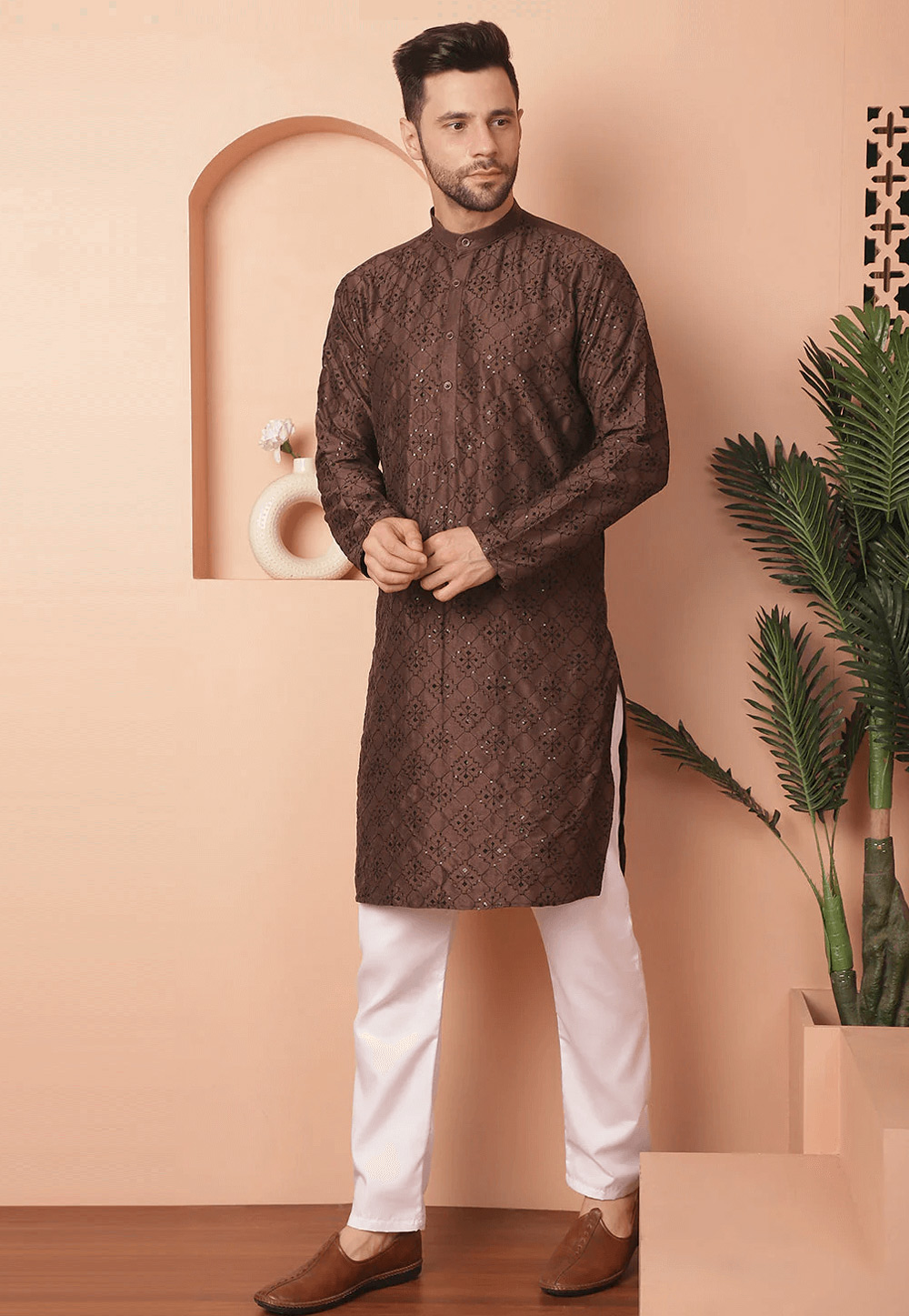 Brown Cotton Silk Kurta Pajama 287731