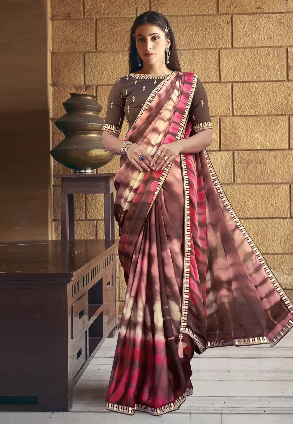 Brown Crepe Georgette Saree With Blouse 292272