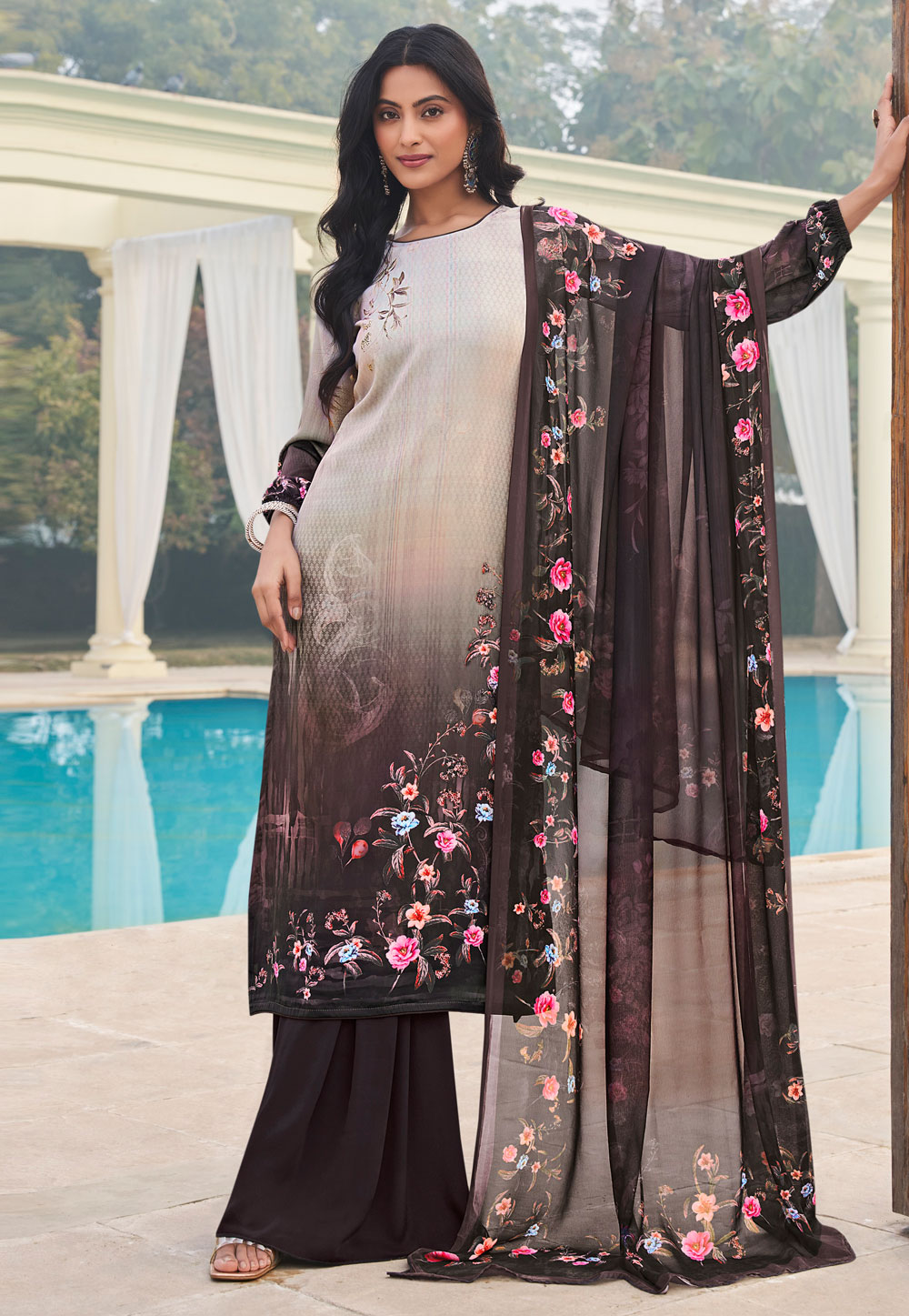 Brown Crepe Palazzo Suit 310474
