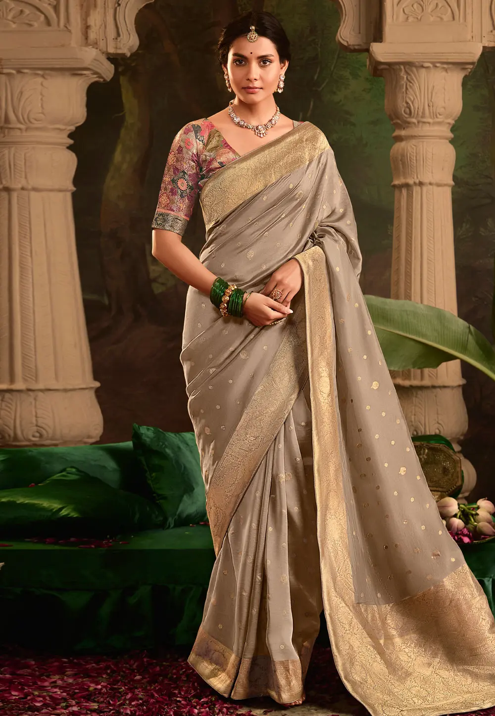 Brown Crepe Silk Saree With Blouse 301420