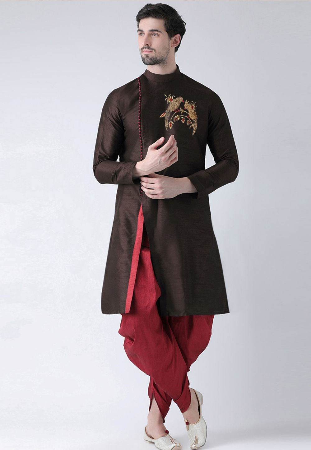 Brown Dupion Silk Indo Western Suit 309777