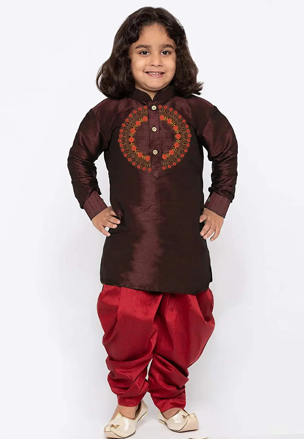 Brown Dupion Silk Kids Dhoti Kurta 301812