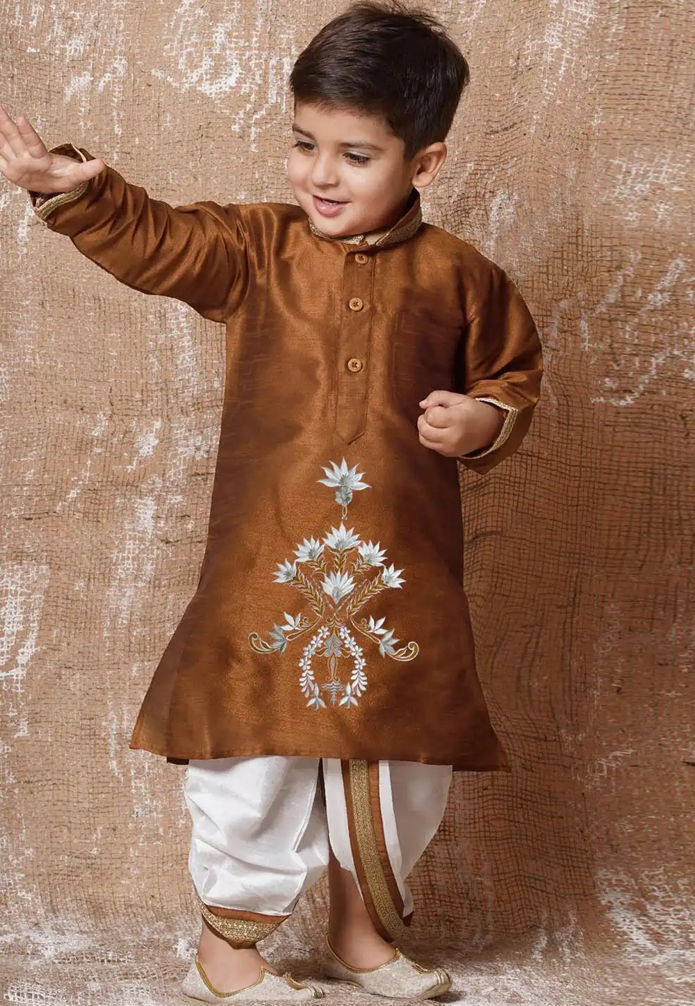 Brown Dupion Silk Kids Dhoti Kurta 289250