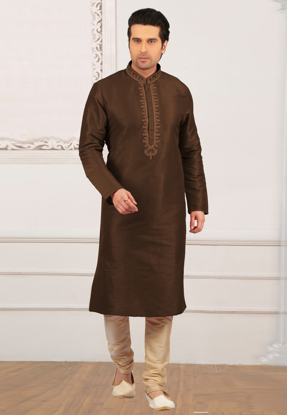 Brown Dupion Silk Kurta Pajama 309958
