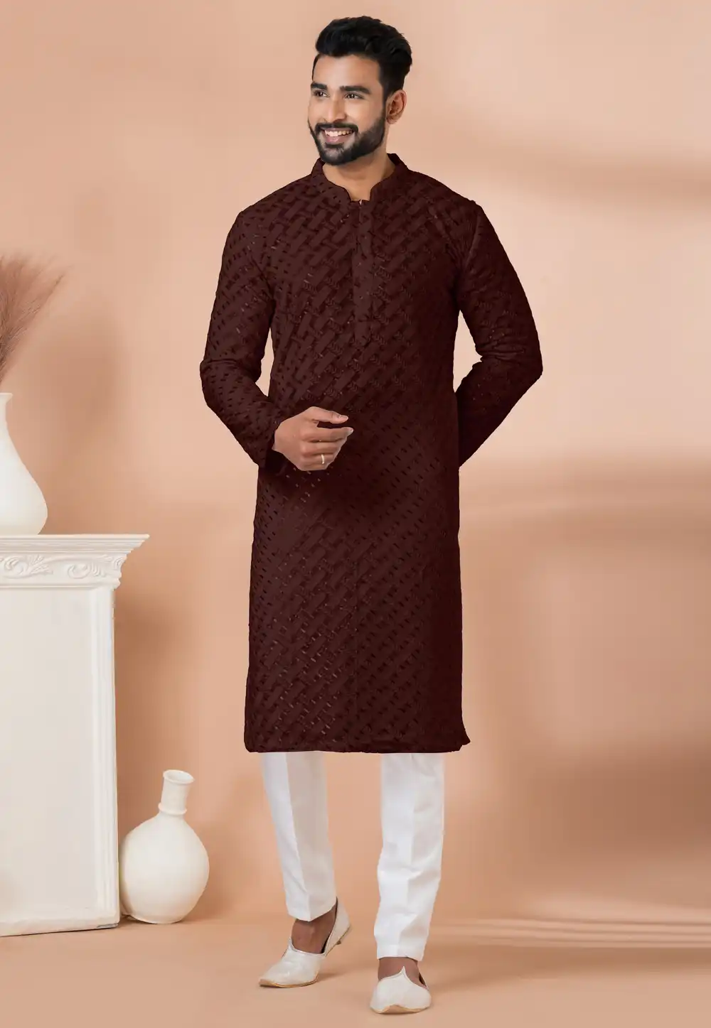 Brown Georgette Kurta Pajama 291522