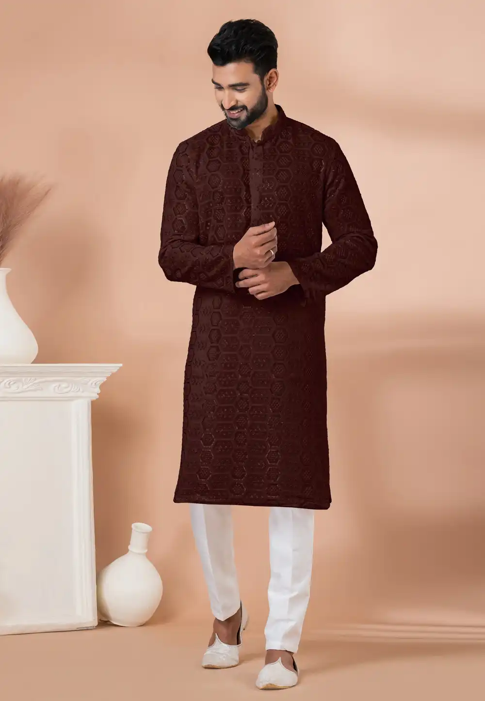 Brown Georgette Kurta Pajama 292193