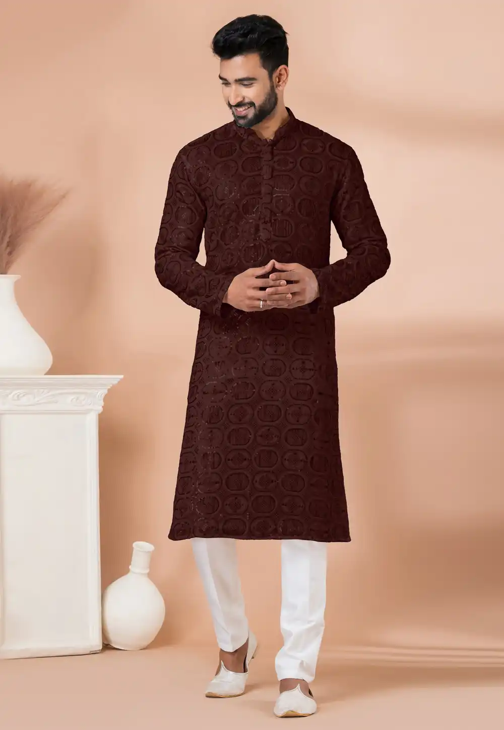 Brown Georgette Kurta Pajama 292202