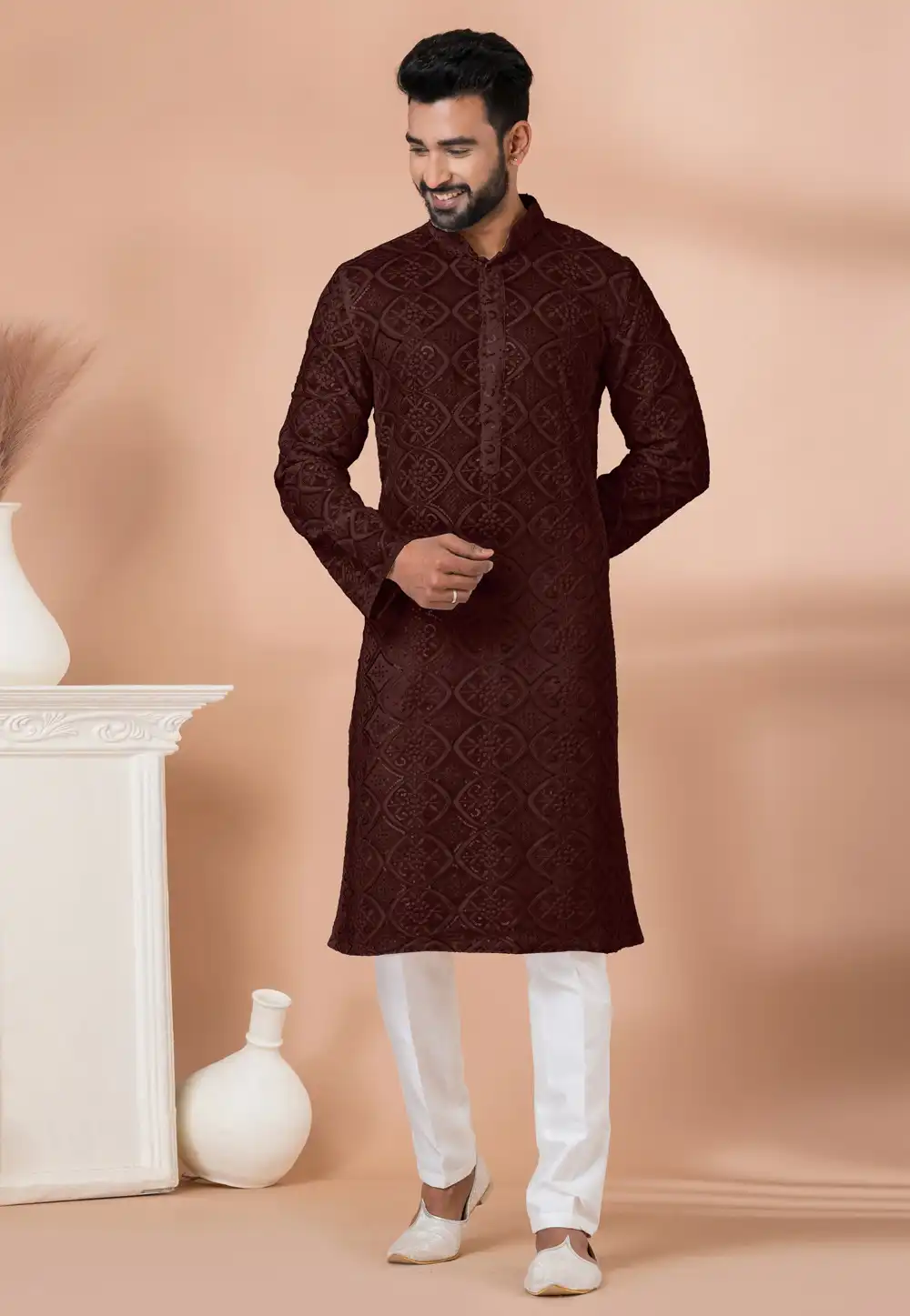 Brown Georgette Kurta Pajama 292211