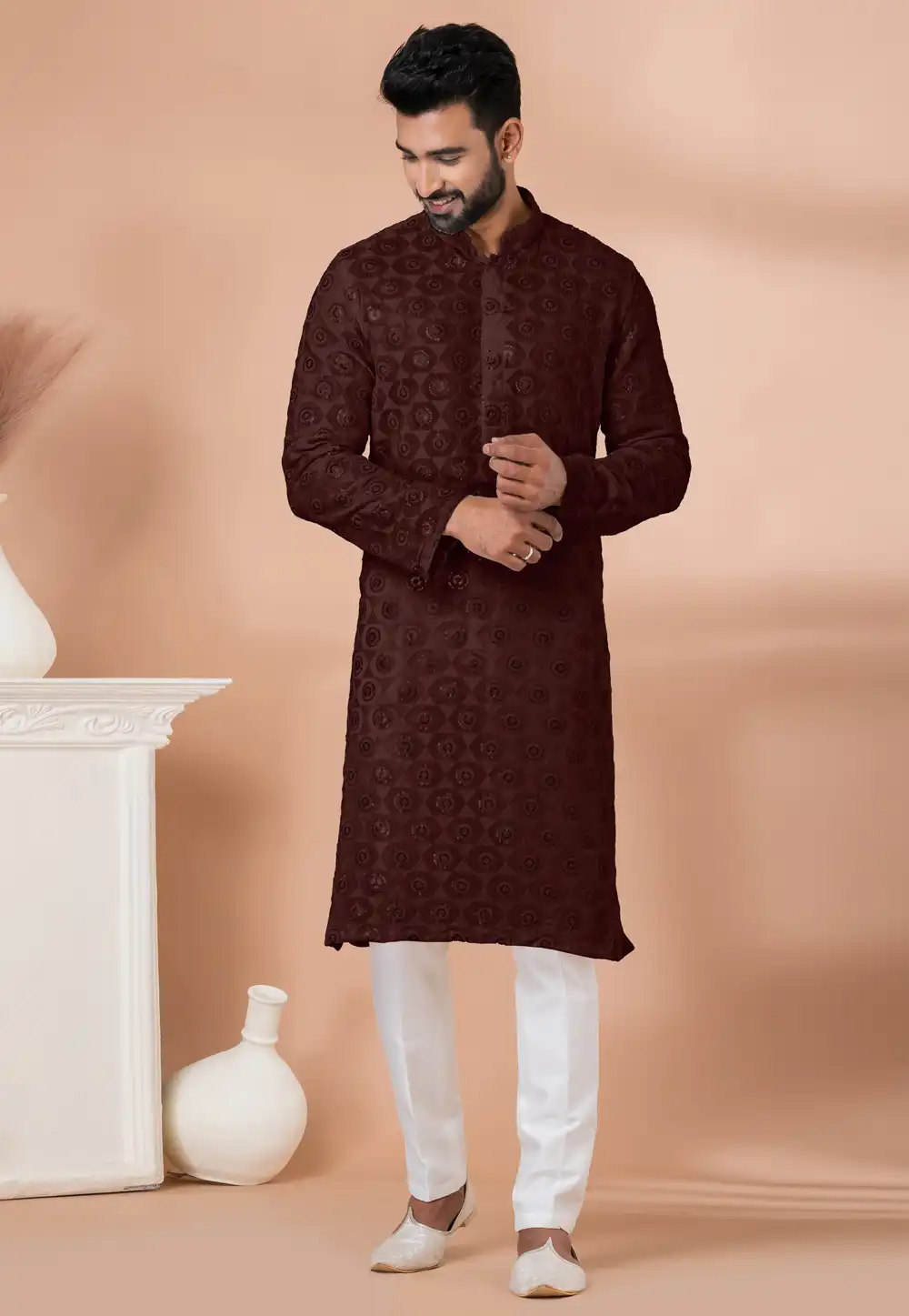 Brown Georgette Kurta Pajama 292549