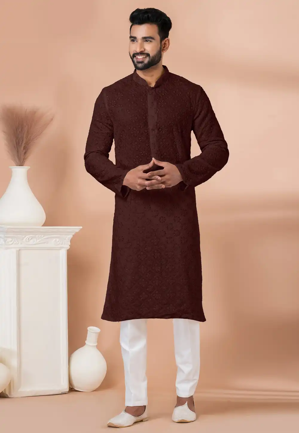 Brown Georgette Kurta Pajama 292558