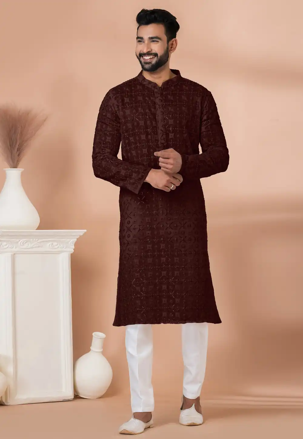 Brown Georgette Kurta Pajama 292567