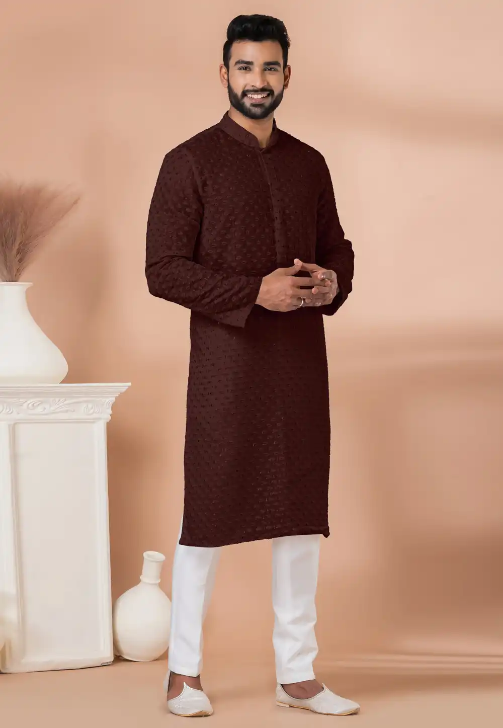 Brown Georgette Kurta Pajama 292576