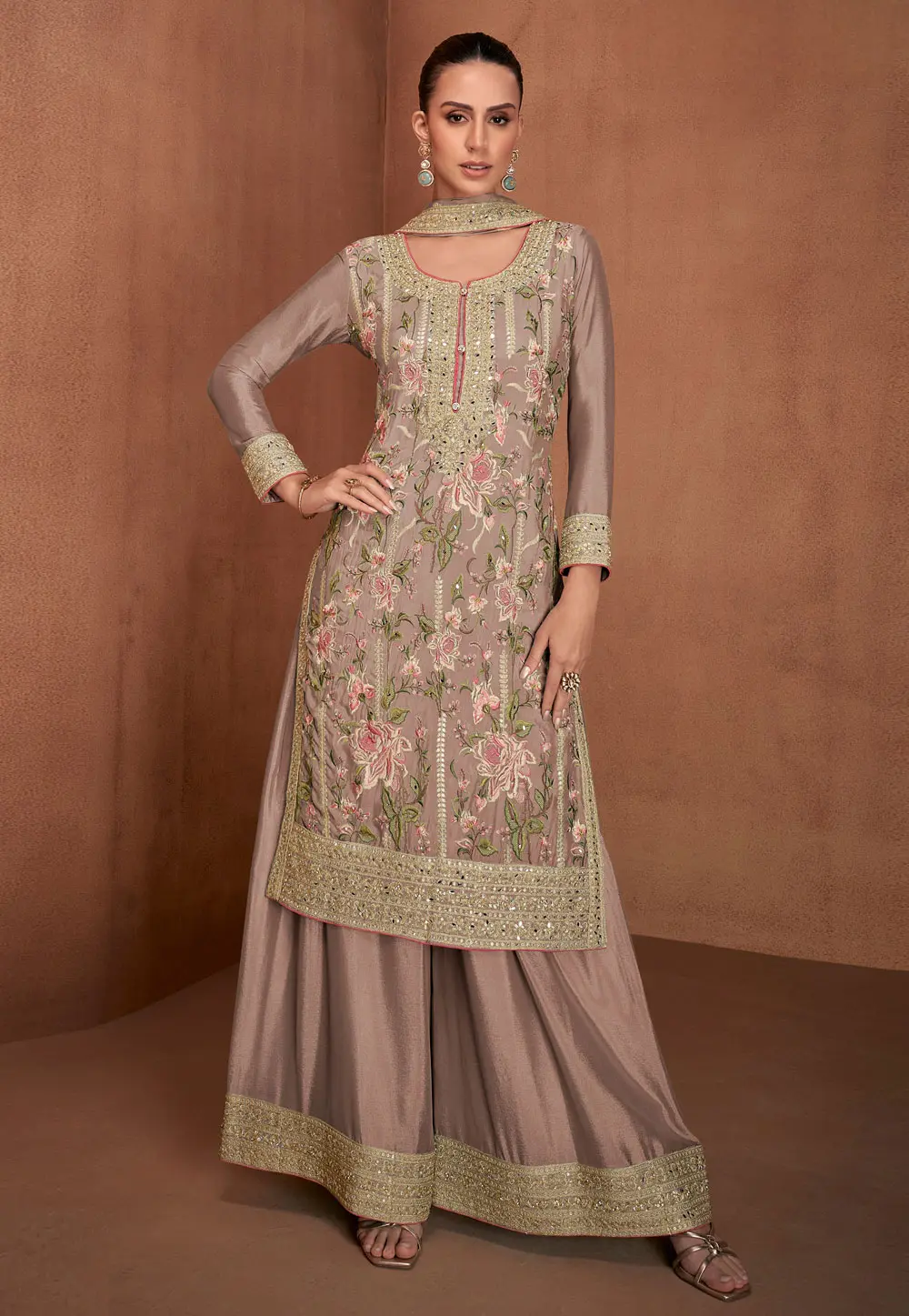 Brown Georgette Pakistani Suit 302914