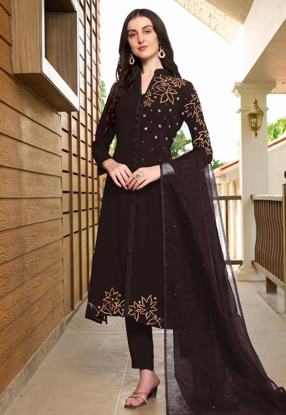 Brown Georgette Readymade Pakistani Suit 303336