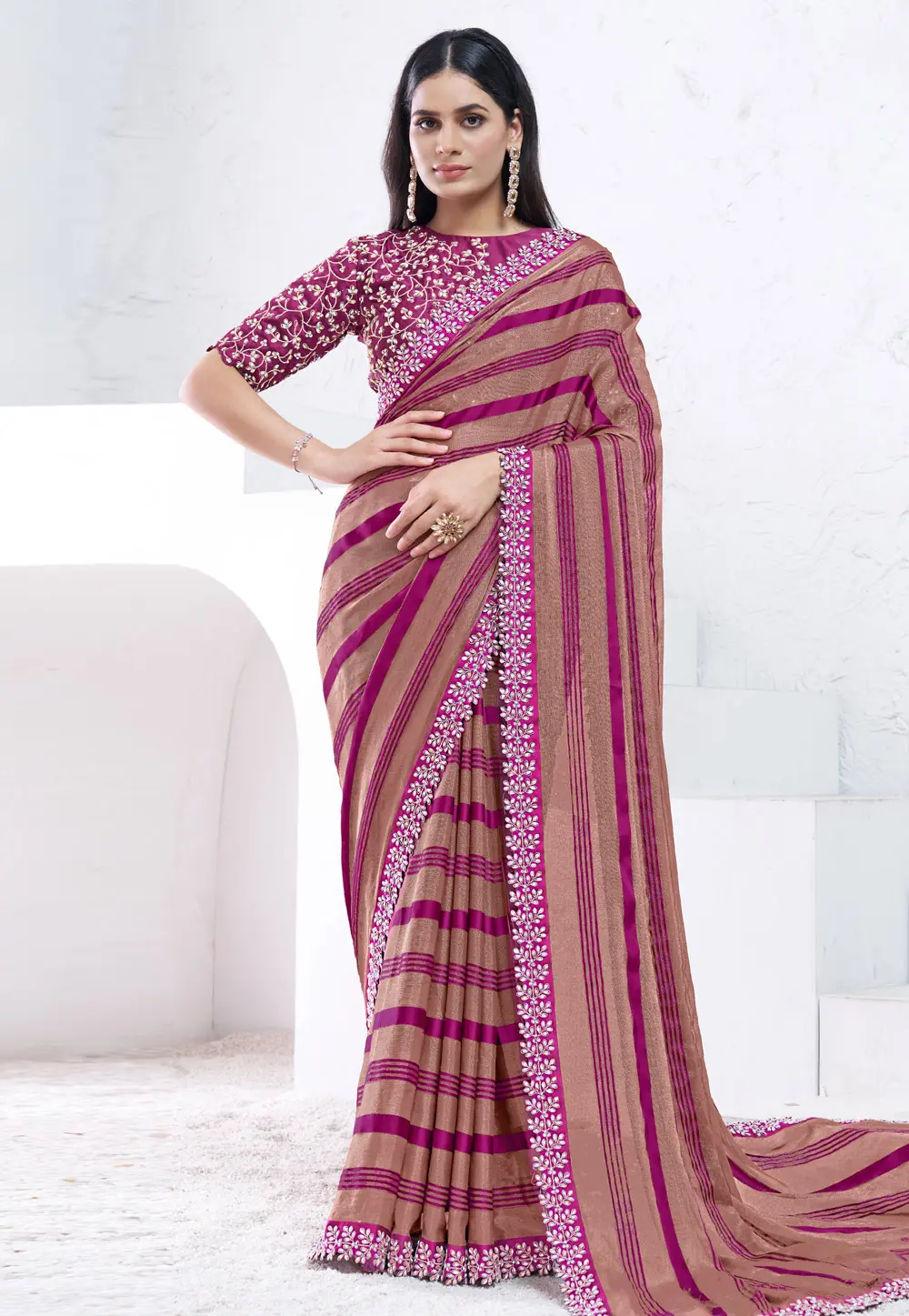 Brown Georgette Saree With Blouse 301285