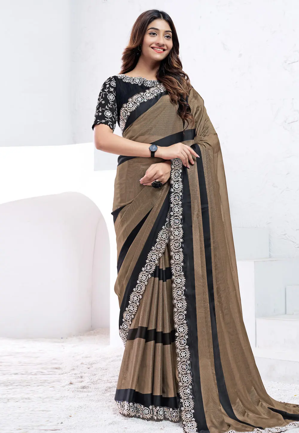 Brown Georgette Saree With Blouse 301286